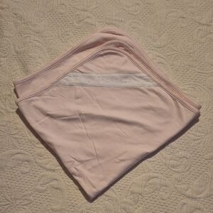 Kissy Kissy square pink blanket with white accent stripe and embroidery VGUC